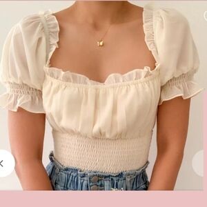 Cream Puff Sleeve Smocked Top